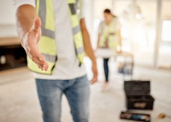Handshake,,Construction,And,Worker,With,Introduction,In,Building,,Greeting,Or